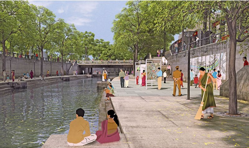 Reimagined public space along the canal integrating cultural activity, exhibitions, and everyday social life.