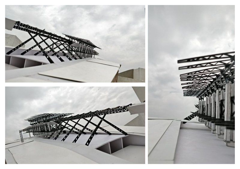 Lightweight truss systems negotiating scale between infrastructure and human occupation.