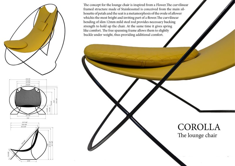 Corolla lounge chair inspired by floral geometry, translating petal forms into a sculptural seating experience.