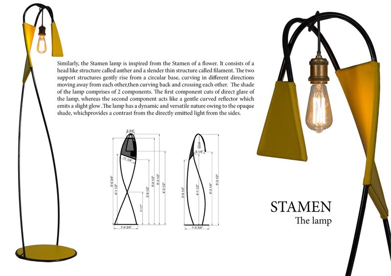 Stamen lamp as a vertical biomimetic element, where curved filaments define light, balance, and structure.