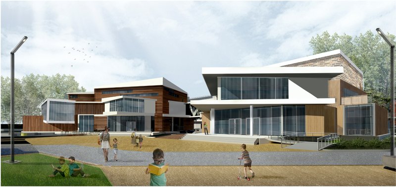 Public-facing blocks of the Technopark create an inviting civic edge, blending cultural spaces with everyday community life.