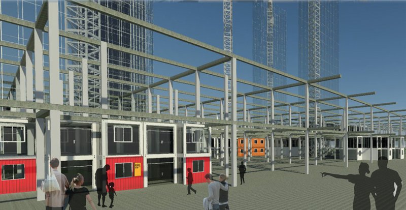 Open structural grid allowing flexible placement and relocation of learning containers over time.