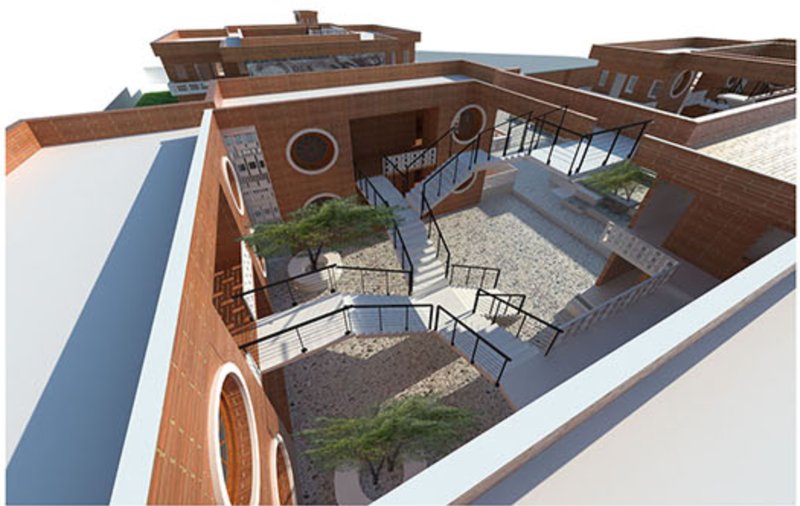 interconnected staircases functioning as social platforms for interaction and community building.