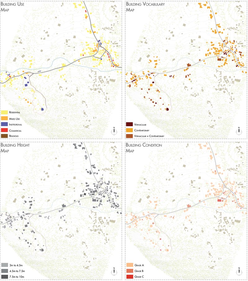 Existing land-use distribution highlighting residential, mixed-use, institutional, and cultural functions across Andretta.