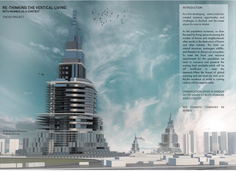 Overall massing and skyline integration of the vertical living prototype, reimagining Mumbai’s density through sustainable high-rise architecture.