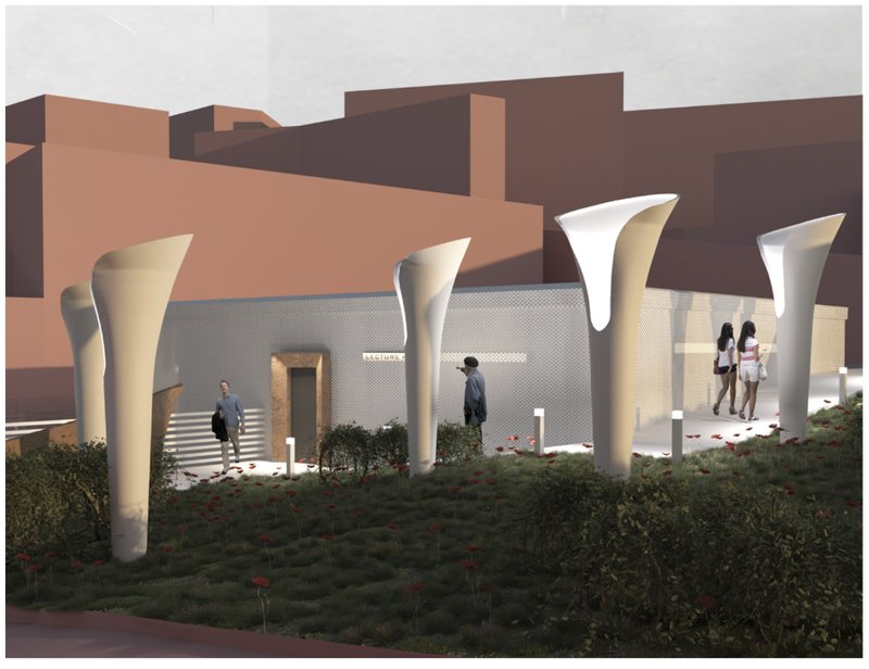 Sculptural light elements emerge as landmarks, guiding movement while introducing daylight into the museum’s interior spaces.