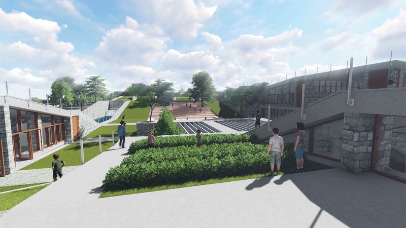 Terraced outdoor spaces transform circulation into shared learning and gathering zones.