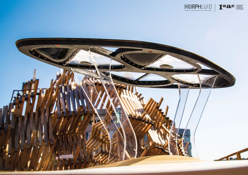 Full-scale MORPHLUID installation demonstrating shading and ventilation response.