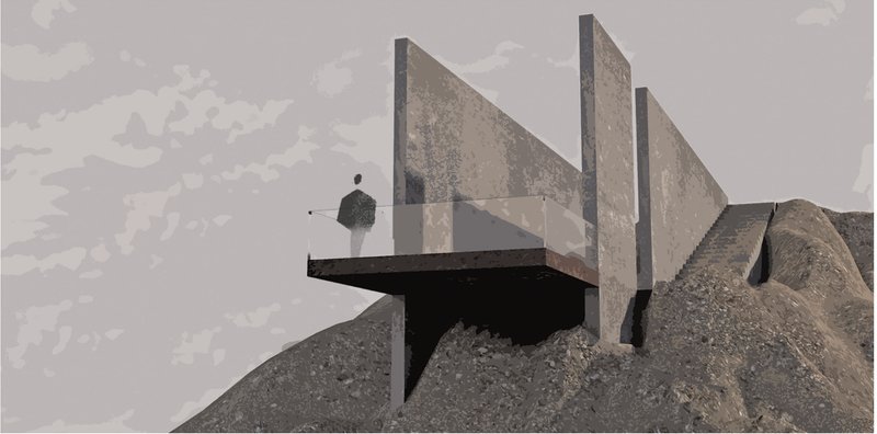 A minimal lookout intervention framing the landscape at the junction of rivers and histories.