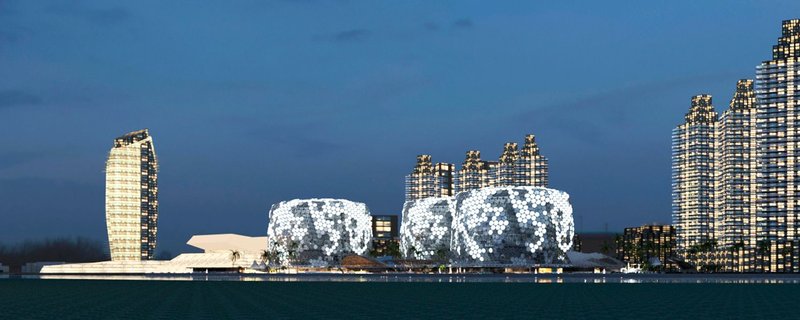 Nighttime transformation of the S2W complex, revealing an energy-efficient facade that responds dynamically to urban life.