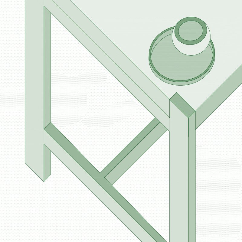 Isometric detail of a circular skylight element intersecting with linear structural framing members