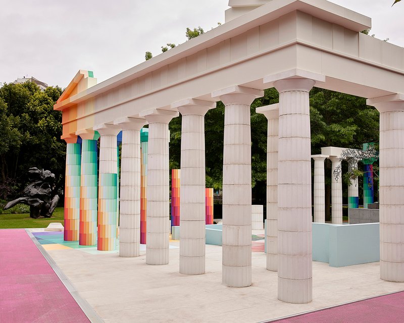 Installation view of the 2022 NGV Architecture Commission: Temple of Boom designed by Adam Newman and Kelvin Tsang on display at NGV International, Melbourne. Photography © Sean Fennessy