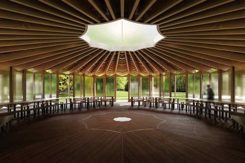 Serpentine Pavilion 2023 designed by Lina Ghotmeh — Architecture Design render, interior view (Photo © Lina Ghotmeh — Architecture, courtesy of Serpentine)