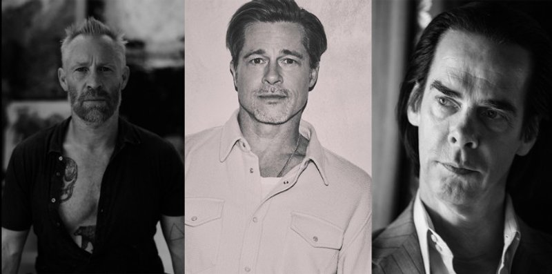 From left to right: Thomas_Houseago, Headshot, photo © Amanda Demme; Brad Pitt, Headshot, Photo © Guy Aroch; Nick Cave, Headshot, Photo © Megan Cullen.