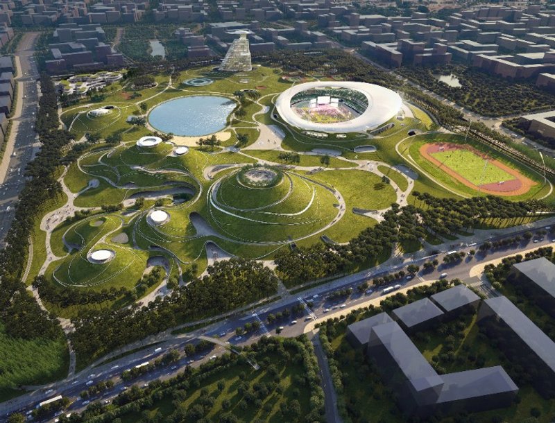 Render of Quzhou Sports Park Masterplan, © MAD Architects 