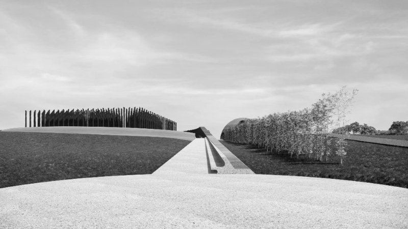 Rendering of Memorial (bridge start on center north view). © David Adjaye Associates.
