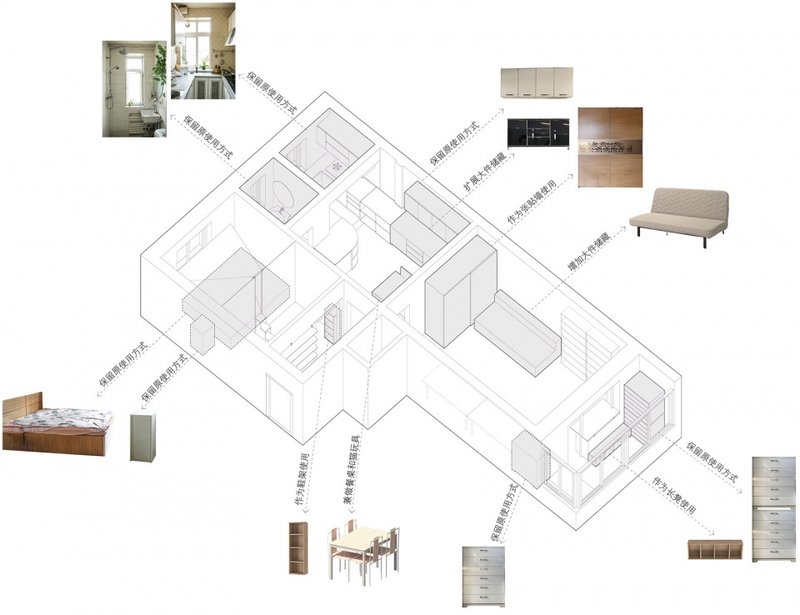 Rearranging the original furniture © Houshi Architecture