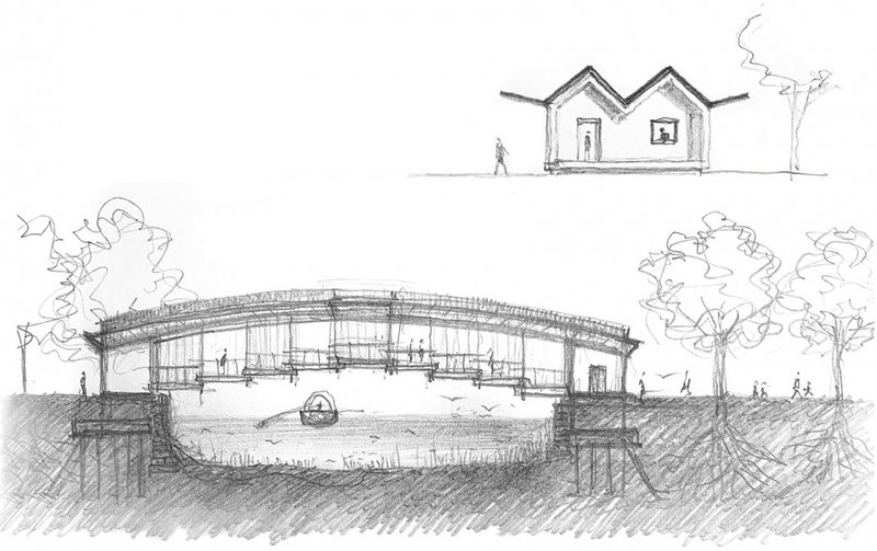 Sketch of the Pedestrian Covered Bridge © Shanshuixiu Architects