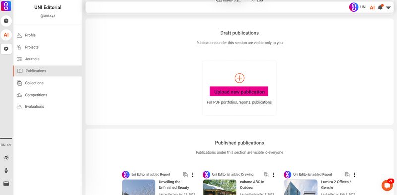 Click on upload new publication in self view to upload your PDF publication