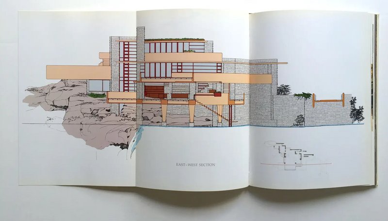 Sectional Architectural Diagram of Fallingwater from the book&nbsp;Fallingwater - a Frank Lloyd Wright Country House "&nbsp;