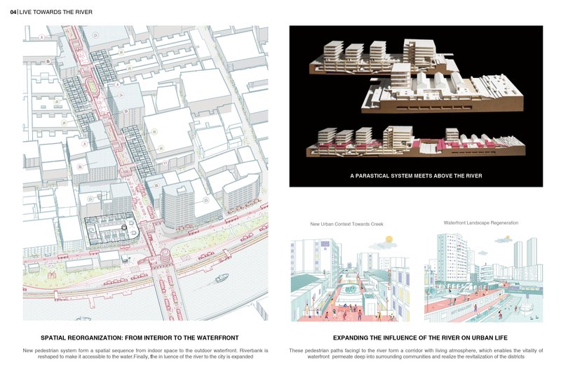 Exploded Axonometric Diagram from the project&nbsp;Live Towards The River&nbsp;by&nbsp;Chi Zhang&nbsp;:&nbsp;Shortlisted entry of Parasitic Architecture 2020