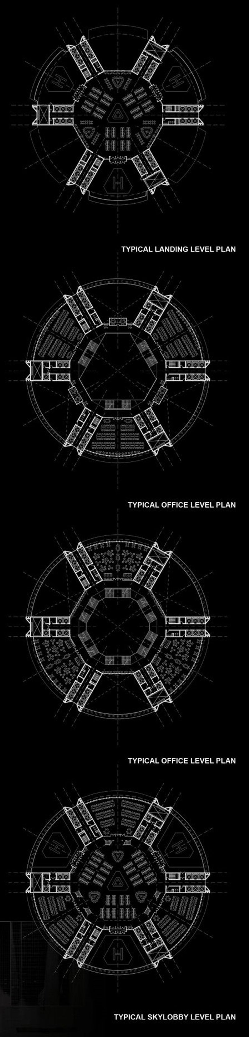 Innovative floor plans for a multi-tiered urban skyscraper.