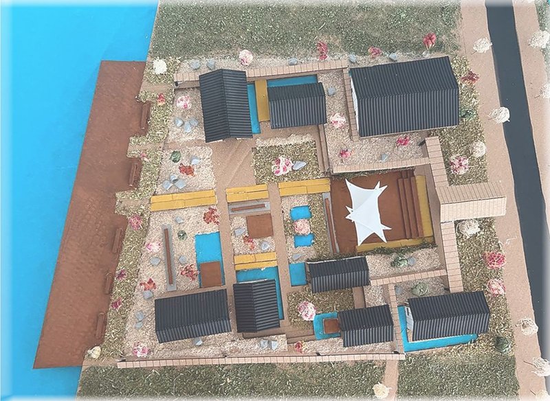 Aerial view of eco-friendly cultural music hub.