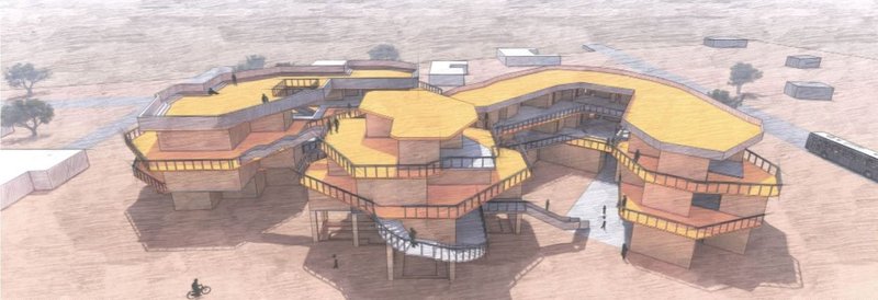 Curved earth-made architecture harmonizing with Ghana's landscape.