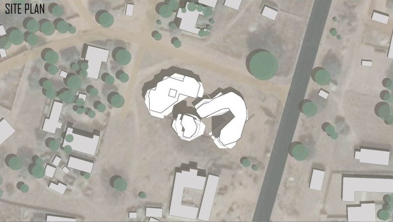 Site plan integrating Asase Yaa Village into local topography.