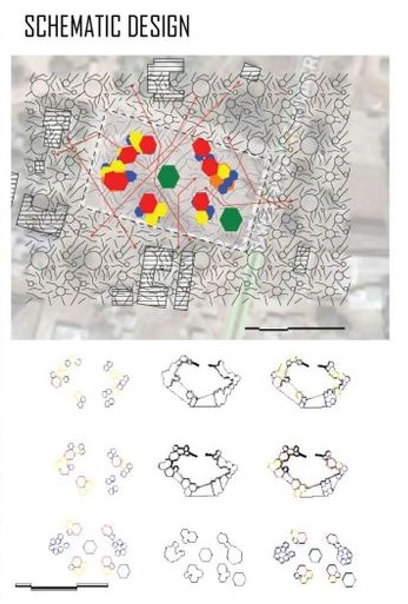 Schematic design mapping cultural spaces within Asase Yaa.