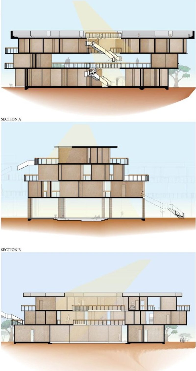Cross-sections revealing Asase Yaa's sustainable architectural layers.