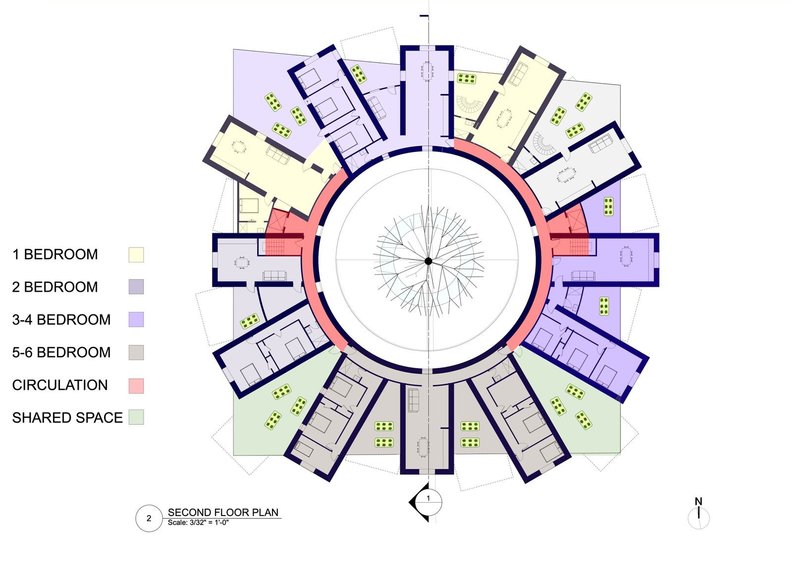 Circular harmony in apartment floor plan design.