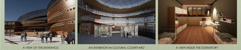 Welcoming entrance, vibrant cultural hub, cozy dorm life.