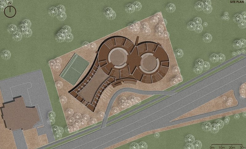 Aerial view: Architectural harmony with nature's canvas.