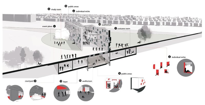 Architectural harmony: individual niches within a public tapestry.