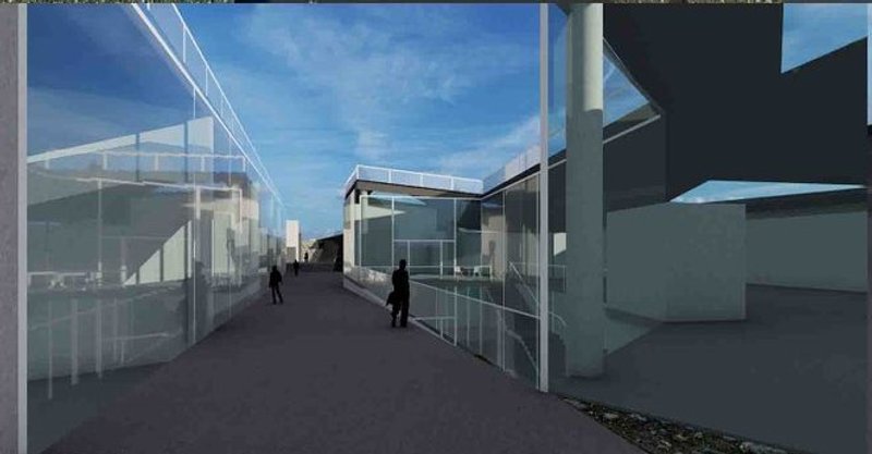 Translucent architecture merges with the open sky.