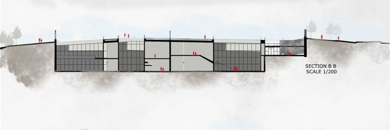 Minimalist design slicing through the landscape's heart.