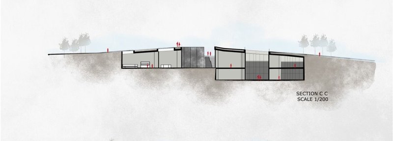 Sculptural forms carve into the terrain, blending boundaries.