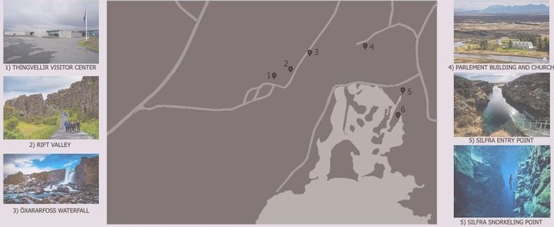 Þingvellir's landmarks map to cultural and geological wonders.