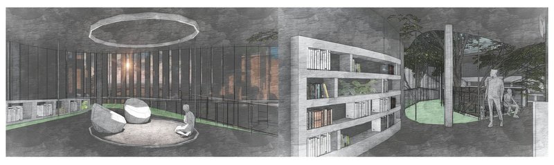 Contemplative serenity meets modernist architectural elegance.