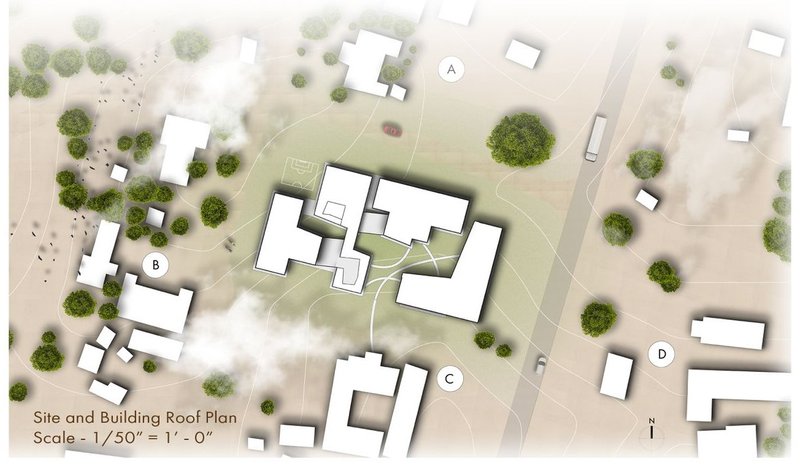 Aerial blueprint: connectivity weaving through urban greenery.