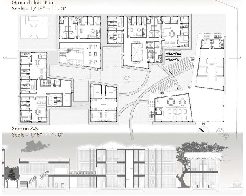 Blueprint to reality: Ground floor plan meets section.