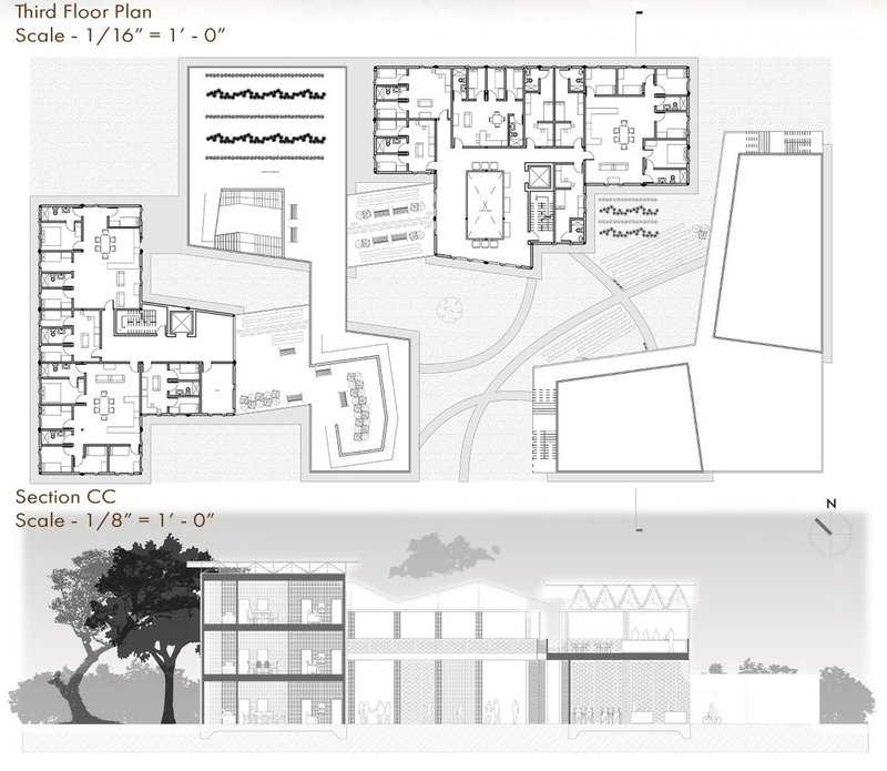 Elevated living: Third floor plan and cross-section synergy.
