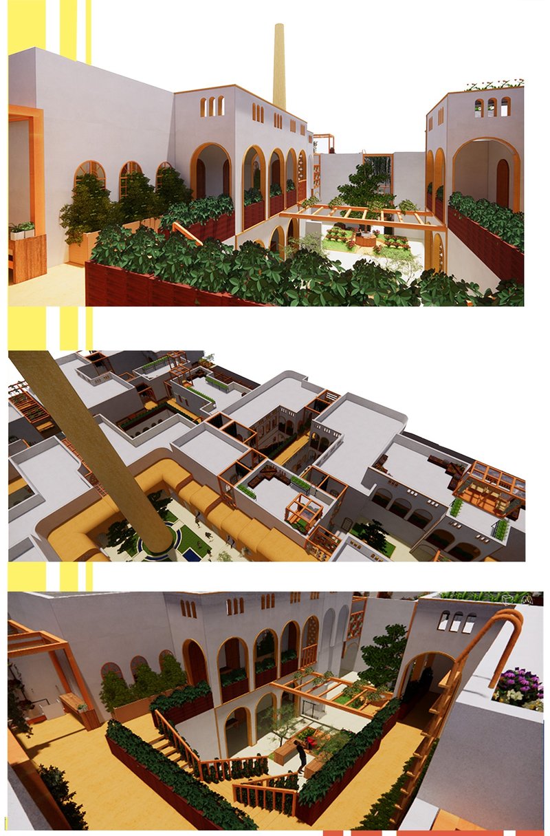 Elevated gardens merging traditional architecture and greenery.