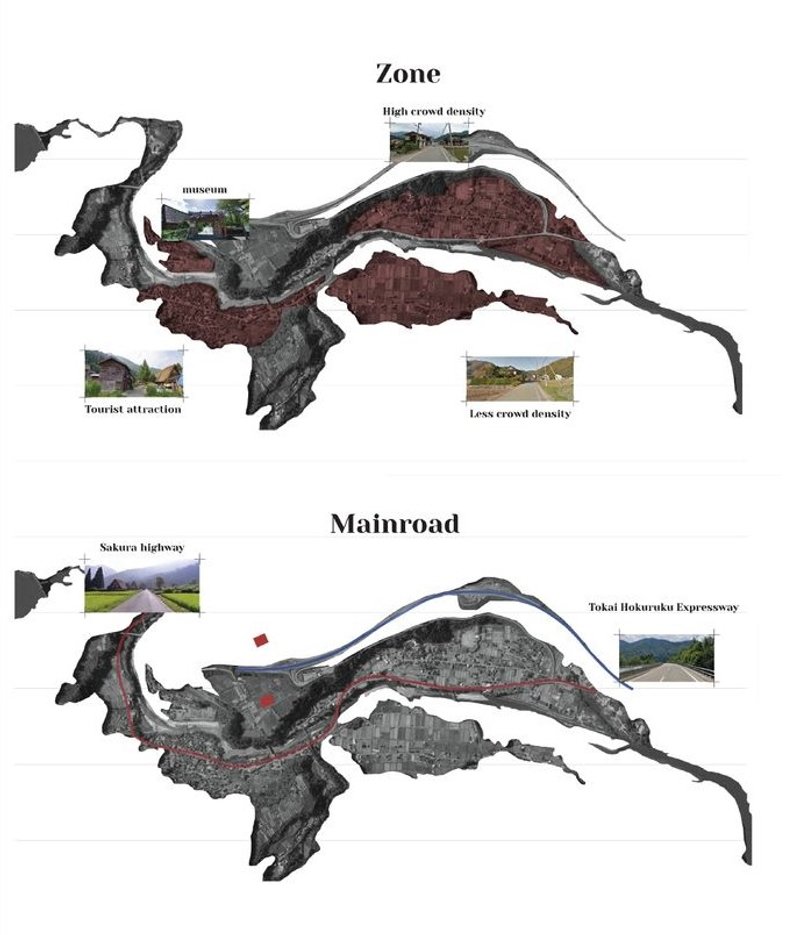Strategic zoning for tourism flow in Shirakawa-go.