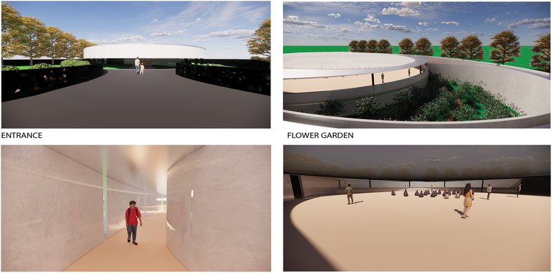 Journey Through Light: Entrance, Flower Garden, Meditation Space.