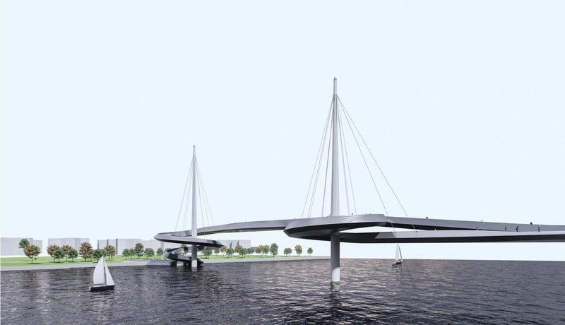 Elegant Curves: Modern Bridge Harmonizing with Water and Sky.