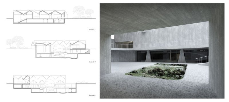 Brutalist architecture harmonizing interior space and nature.