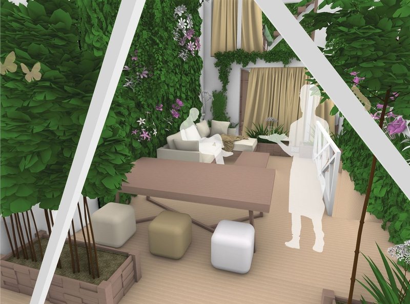 Green oasis in modern urban living space.