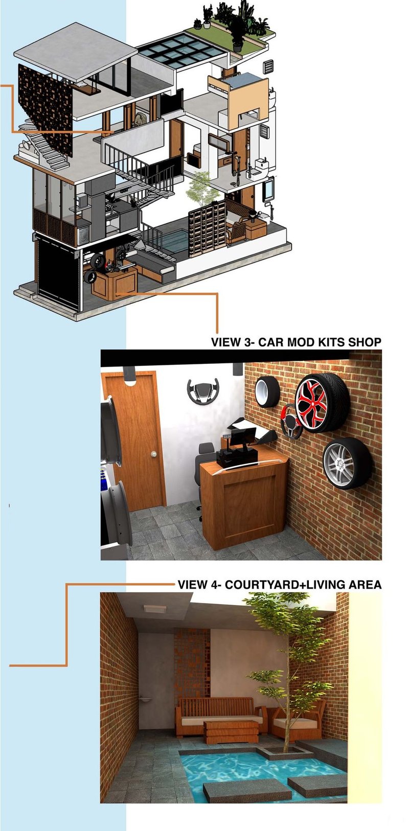 Functional Design: Car Mod Shop and Relaxing Courtyard Space